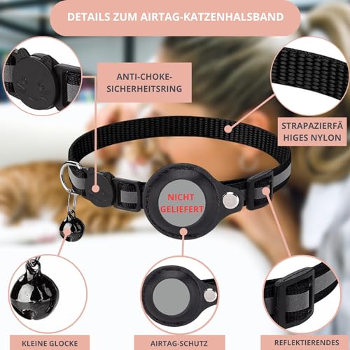 Croc-Cat® Katzenhalsband Kompatibel mit Apple AirTag, Anti-Erstickungs-Karabiner Mit Sicherheitsverschluss, Glocke & Leuchtstreifen, Halsband einzeln verkauft : GPS Air Tag Nicht enthalten