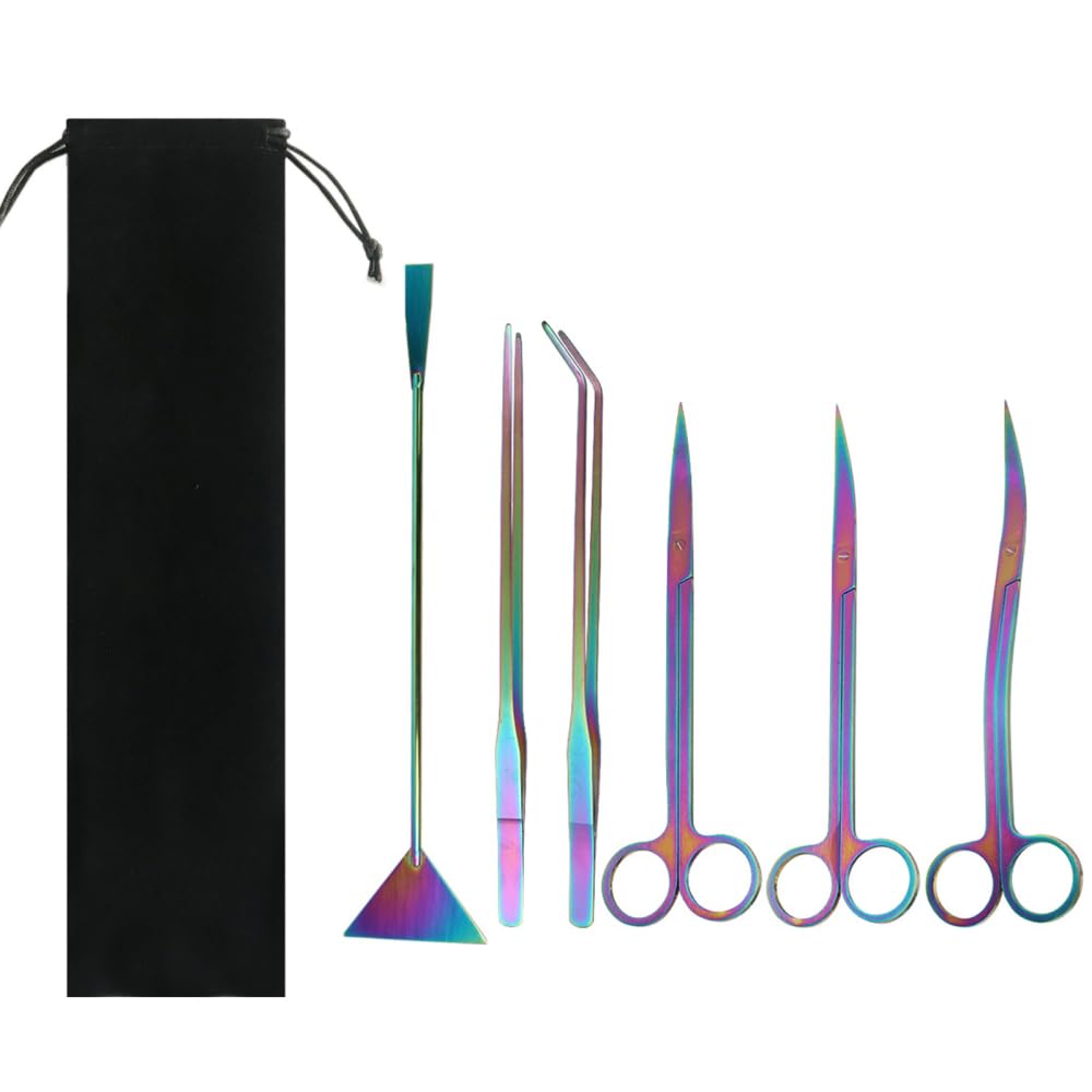 Kit Strumenti per Acquario,4 in 1/5 in 1/6 in 1 Attrezzi per Piante Acquatiche in Acciaio Inossidabile con Pinzette Forbici Spatola per Acquari