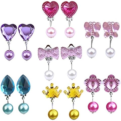 Natuce Clip Ohrringe Set für Kinder Mädchen, 7 Paare Mädchen Spiel Ohrringe, Dress up Prinzessin Schmuck Zubehör für Geburtstag Party Geschenk Spielzeug Verpackt in transparenten Boxen Cover
