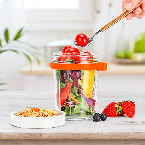 Overnight Oats Jars With Spoon And Lid 16 Oz [2 Pack], Airtight Oatmeal Container With Measurement Marks, Mason Jars With Lid For Cereal On The Go Container(2Pcs Orange) #TOP2