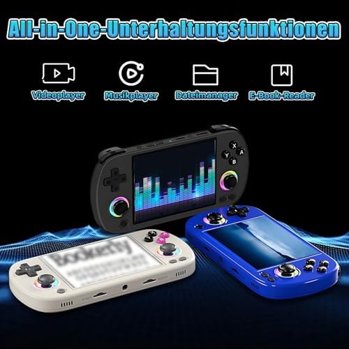 RG40XX H Retro Handheld Spielkonsolen, 16 Millionen Farben RGB-Lichtring, 18 Emulators, 2,4G/5G WiFi&BT|2, Grau-128G, Li