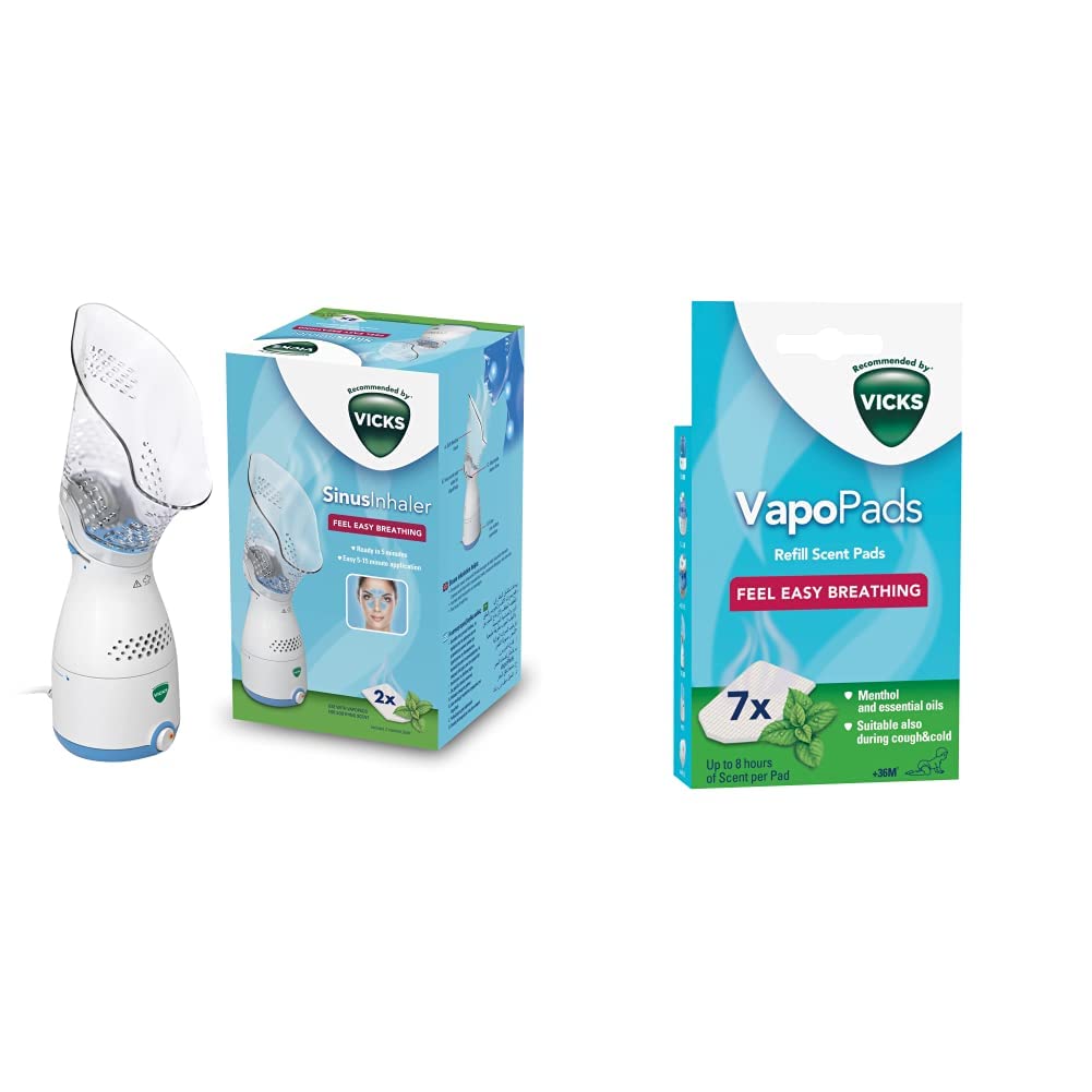 Sinus Inhaler - Sinus Relief - Ease coughs, colds or Blocked noses - Adjustable steam Control - VH200 & VapoPads Menthol - Scented Pads with Essential Oils - 7 Pack - VH7