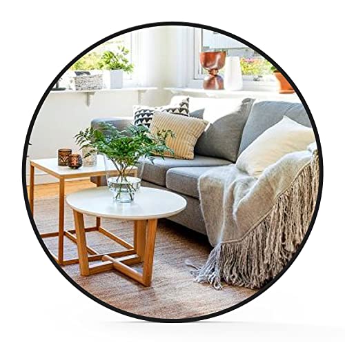 80cm Round Mirror, Large Circle Hanging Wall Mirror with Black Metal Frame, Home Decorative Wall Mounted Vintage Art Makeup Vanity for Living Room Dressing Room Bedroom Bathroom Hallway - Image 3