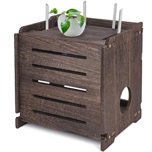 BEARUT Wooden Router Shelf Wall Mount WiFi Router Storage Box Modem Cable Router Cover Organized Power Strip Cable Management Hider Rack Need Assembly 11.4" W x 9.4" H x 9.1" D