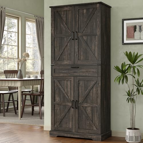FUSOU 72'' Kitchen Storage Pantry Cabinet, Tall Storage Cabinet with 8 Door Shelves, 2 Cabinets and 1 Drawer, Freestanding Cupboard for Kitchen, Dining Room, Bathroom, Laundry, Dark Rustic Oak by FUSOU - Image 2