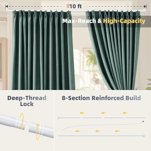 Image of STARLATTA Long Tension Shower Curtain Rod 31-120 Inch (10ft): 1.1 inch Dia Rustproof Stainless Steel, No Drilling Heavy Duty, Adjustable Room Divider for Bathroom Window, Matte White