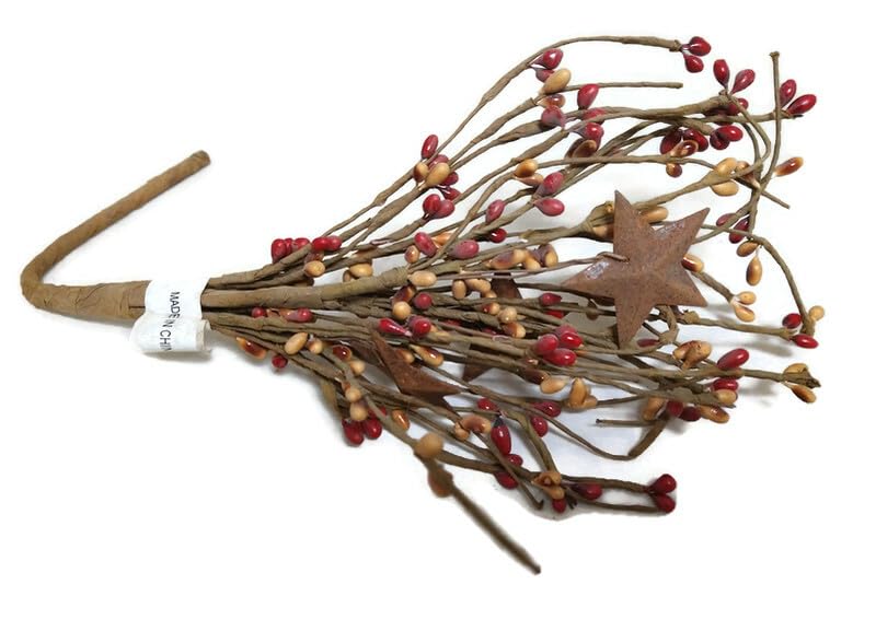 Rustic Copper Stars and Red/Cream Berries Floral Pick Decor