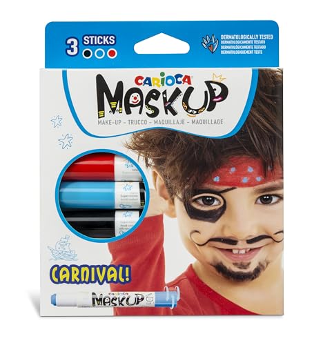 Carioca Mask Up Carnaval, gezichtsbeschilderingsset voor jongens en meisjes, make-uppennen, ideaal voor Kerstmis, Halloween, carnaval en feestjes, 3 kleuren en 2 tutorials, dermatologisch getest