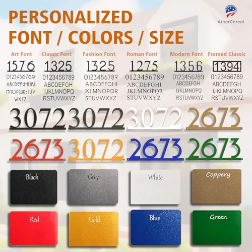 Image of House Numbers for Outside House Custom Metal Address Numbers Sign Rustproof | 14-Gauge Galvanized Steel Powder-Coated 3D Shadow Effect Installation Personalized Address Signs Plaque Multiple Colors Sizes