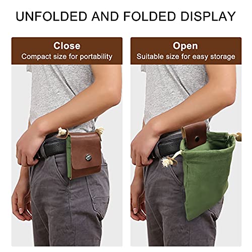 Geuosy 2Pcs Foraging Bag Foraging Pouch Basket Leather Tool Belt Pouch Tactical Waxed Canvas Multi-Purpose Mushroom Pouch Portable Collapsible Bag Waterproof Bushcraft Bag For Camping #TOP27