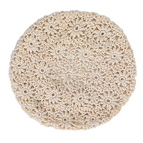 Zlyc Women Cotton Slouchy Crochet Beret Handmade Cutout Floral Beanie Hat (Plain Beige) #TOP17
