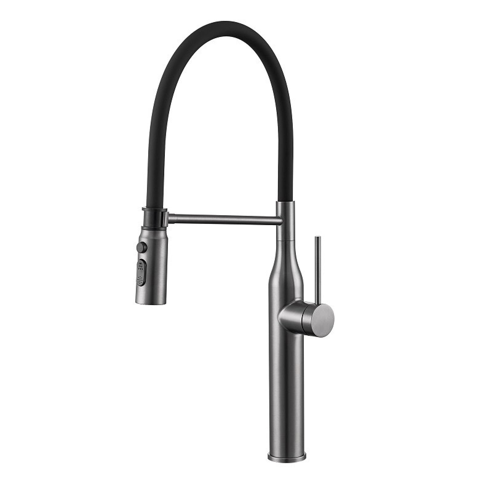 Fanjubei Bullet Ash Kitchen Magnetic Hot And Cold Pull-Out Rotating Telescopic Sink Faucet, Gun Gray