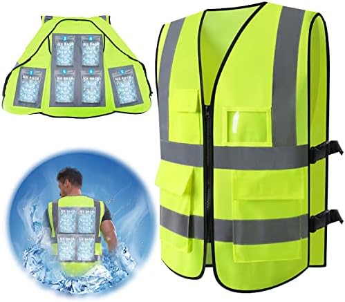 Cooling Vest For Men Women - Cool Safety Vest With 6 Ice Pack, Adjustable Cold Vest For Hot Weather Work