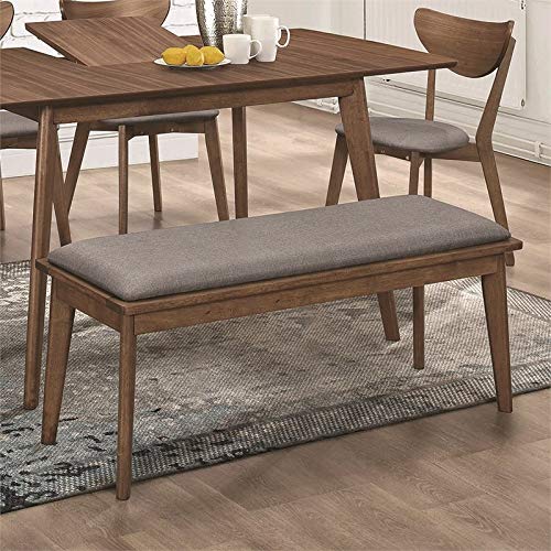 Coaster Furniture Aldredo Mid Century Modern Wood Dining Bench Upholstered Padded Seat Cushion Gray Fabric Walnut 108083 #TOP1