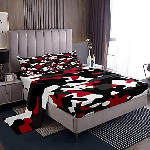 Kinder Jungen Camo Spannbettlaken 4-teilig, Armee-Camouflage-Bettlaken für Jugendliche Cover