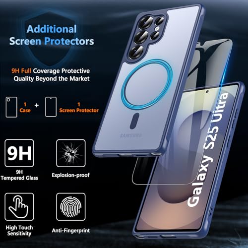 Image of OWKEY Galaxy S25 Ultra Case 6.86'',Magnetic S25 Ultra Case for Magsafe with Tempered Glass Screen, [Shockproof Military] Transparent Back Slim Bumper Cover Phone Case Galaxy S25 Ultra, Blue