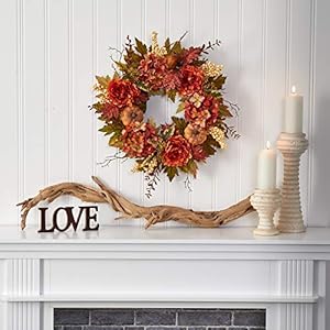 Nearly Natural 24in. Peony, Hydrangea and Pumpkin Fall Artificial Wreath Nearly Natural 24in Peony Hydrangea and Pumpkin Fall Artificial Wreath