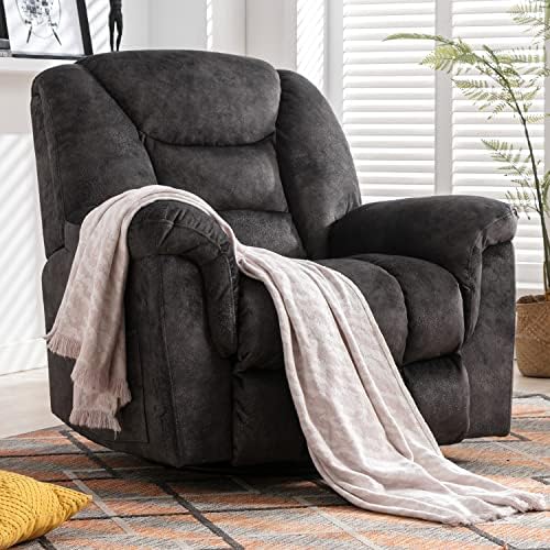 ANJ Oversized Rocker Recliner Chair Manual 360 Degree Swivel Recliners Comfy Glider Rocking Chairs for Big Man Home Extra Wide Overstuffed Reclining Chair for Living Room, Grey
