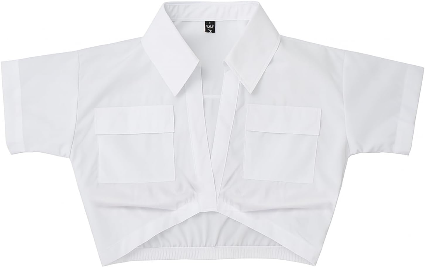 SUNNOW Women's Short Sleeve Crop Tops Collared V Neck Shirt Casual Blouse with Front Pockets and Elasticized Back Waistband - Image 5