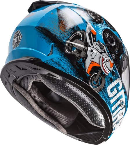 Gmax Gm-49Y Beasts Youth Full-Face Helmet (Blue/Orange/Grey, Youth Large) #TOP3