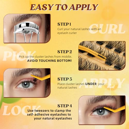 QUEWEL Self Adhesive Lash Clusters Kit, Pre Glued Eyelashes Clusters, 10-16MM Strong Hold Self Adhesive Eyelashes,D Curl Press On Lashes No Glue Needed DIY Lash Extensions Kit at Home(MJ07) — view 6