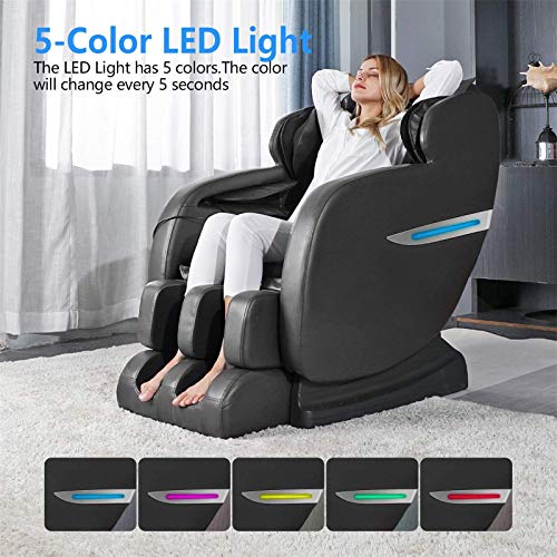 Massage Chair, Zero Gravity Massage Chair, Full Body Shiatsu Massage Recliner with Heat Function, Foot Roller, Led Light, LCD Wired Remote Control, Elastic Calves Section, Black