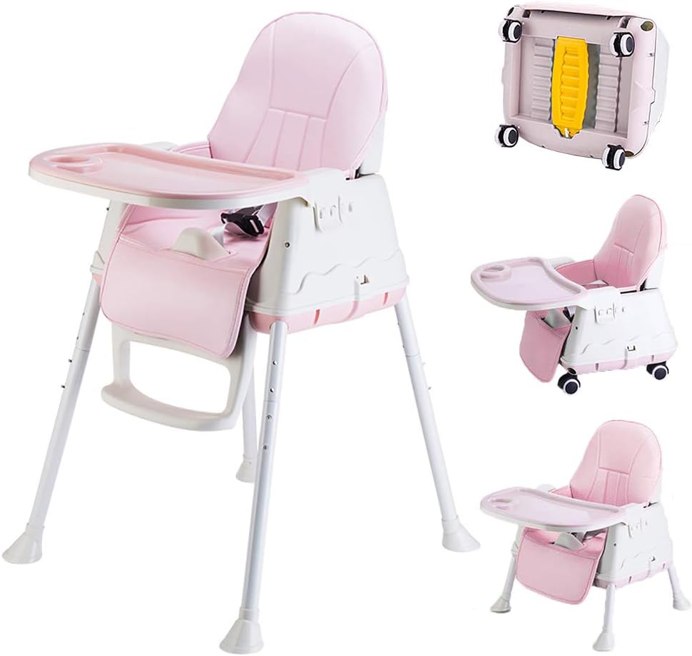 Rufun Baby Highchair Portable with Cushion Wheels Booster Seat (Pink)