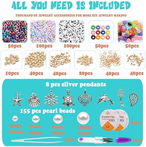 7200Pcs Clay Beads for Bracelets Making,6mm 24 Colors Flat Round Polymer Clay Heishi Beads with Pony Beads,Smiley face Letter Beads,Evil Eye Pearl Beads and Pendant Charms for Jewelry Making Necklace