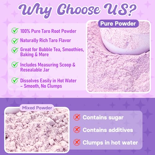 8oz(224g) Pure Taro Powder No Sugar Added - Taro Root Powder for Boba Milk Bubble Tea, Smoothies, Drinking, Baking, Pancakes, Ice Cream, Rich Flavor with Scoop