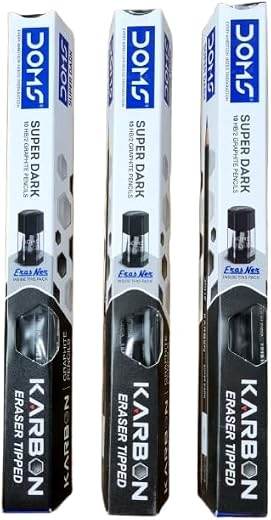 Doms Karbon Eraser Tipped Super Dark HB/2 Graphite Pencils| Pack of 30 Pencils| Includes 3 Sharpners &amp; Erasers| Smooth Wri...