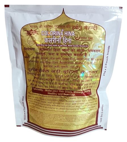 Image of Colorina Hina Gujrati Herbal Henna Powder, Natural Black 6.1, 50g (Pack of 5) | Colors Hair not Skin (Natural Black 6.1)