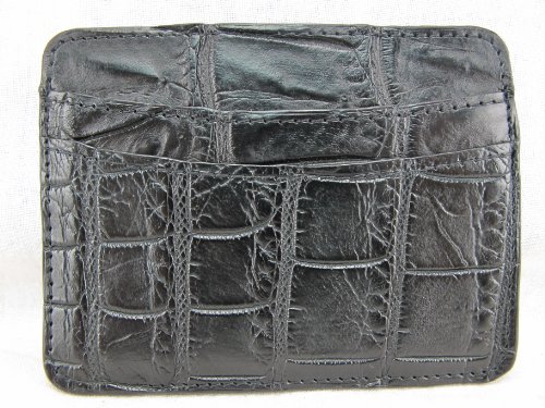 Genuine Crocodile Skin Leather Slim Business Credit Card Holder Sleeve Wallet (Black)2