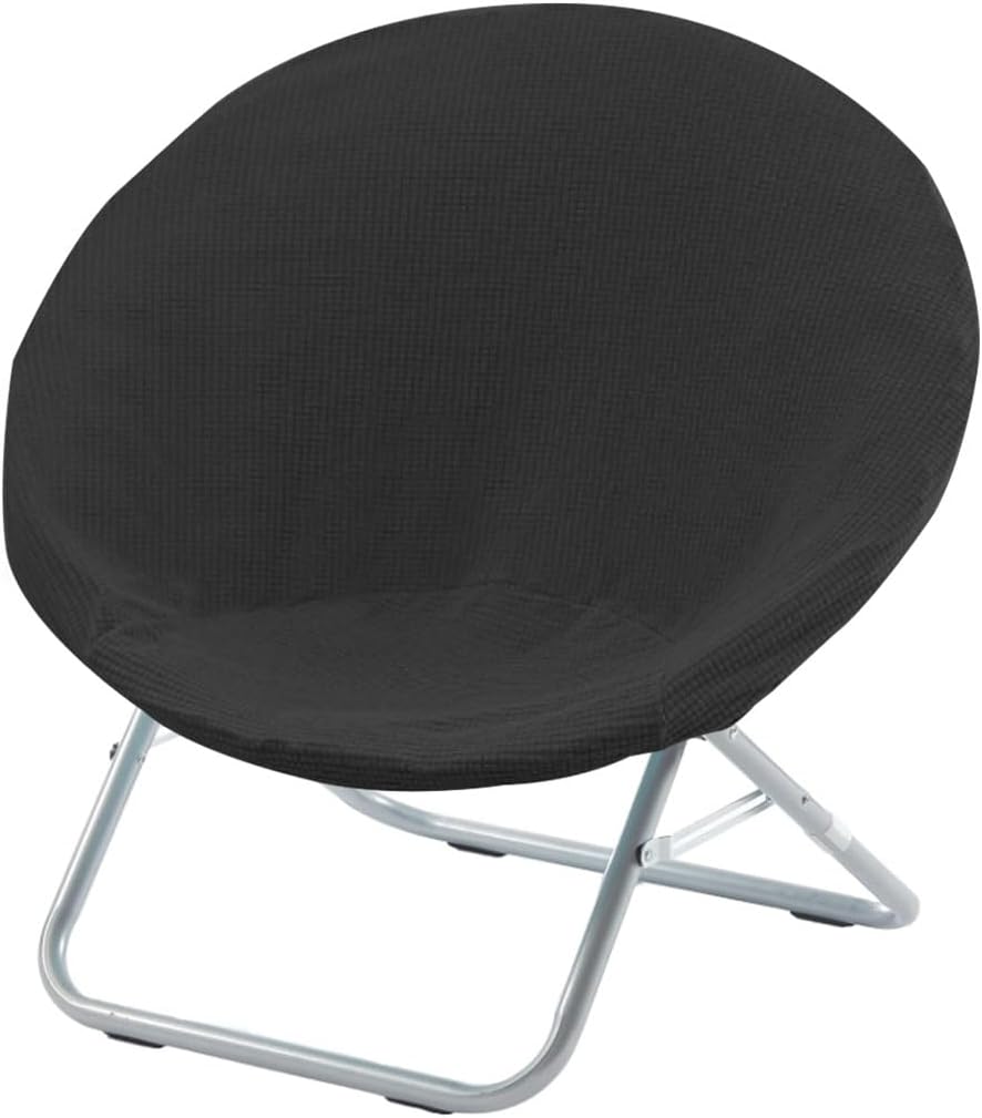 Stretch Round Saucer Chair Cover - Jacquard Slipcover for Moon Chair, Foldable and Cozy Protector for Bedroom, Black