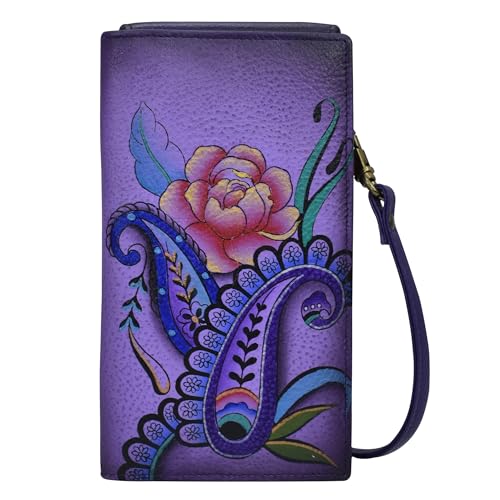 Anna by Anuchka Women's Hand-Painted Genuine Leather Phone Wallet Organizer Crossbody