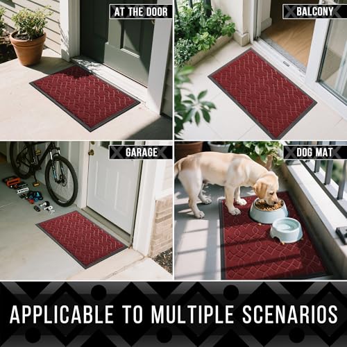 Yimobra Large Door Mat 36x24, All-Season Waterproof Doormat Outdoor Entrance, Heavy Duty Non-Slip Outside Door Mat for Garage Patio Proch Entryway Indoor, Easy Clean, Red