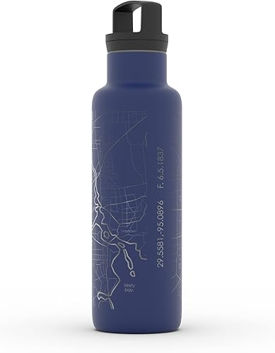 Miniatura 549 de Well Told Botella de agua aislada con mapa Chicago Illinois, grabado de acero inoxidable (21 onzas, gris muelle) botella aislada de mapa