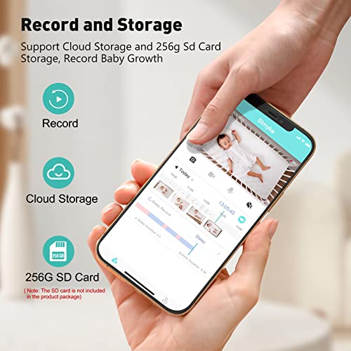 Simyke Smart Video Baby Monitor Wifi Smart Phone 1080P Camera,Ai Detection,Cry Monitor And Lullabies,Hd Night Vision,Two-Way Audio,Cloud & Sd Card Storage,Connect Smart Watch App Control #TOP7