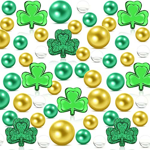 6140 Pieces St. Patrick's Day Vase Filler Acrylic Ornament For Vase Filler Hanging Bauble Floating Faux Green Gold Pearls Bead For Vase Crystal Clear Water Gel Beads (Shamrock Style) #TOP27