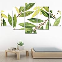 SIGNWIN 5 Panel Canvas Wall Art Modern Art Decorative Elements Fun Illustrations Leaves Multicolor Patterns for Home Decorations Ready to Hang - 60