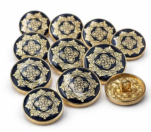 Image of REENA Metal Coat Buttons Set of 12 (6 Large 20mm + 6 Small 17mm) | Premium Gold & Black Designer Buttons for Blazer, Coat, Sherwani & Uniform | Heavy Duty Sewing Buttons for Men & Women( ANTIQUE BLACK NEW )