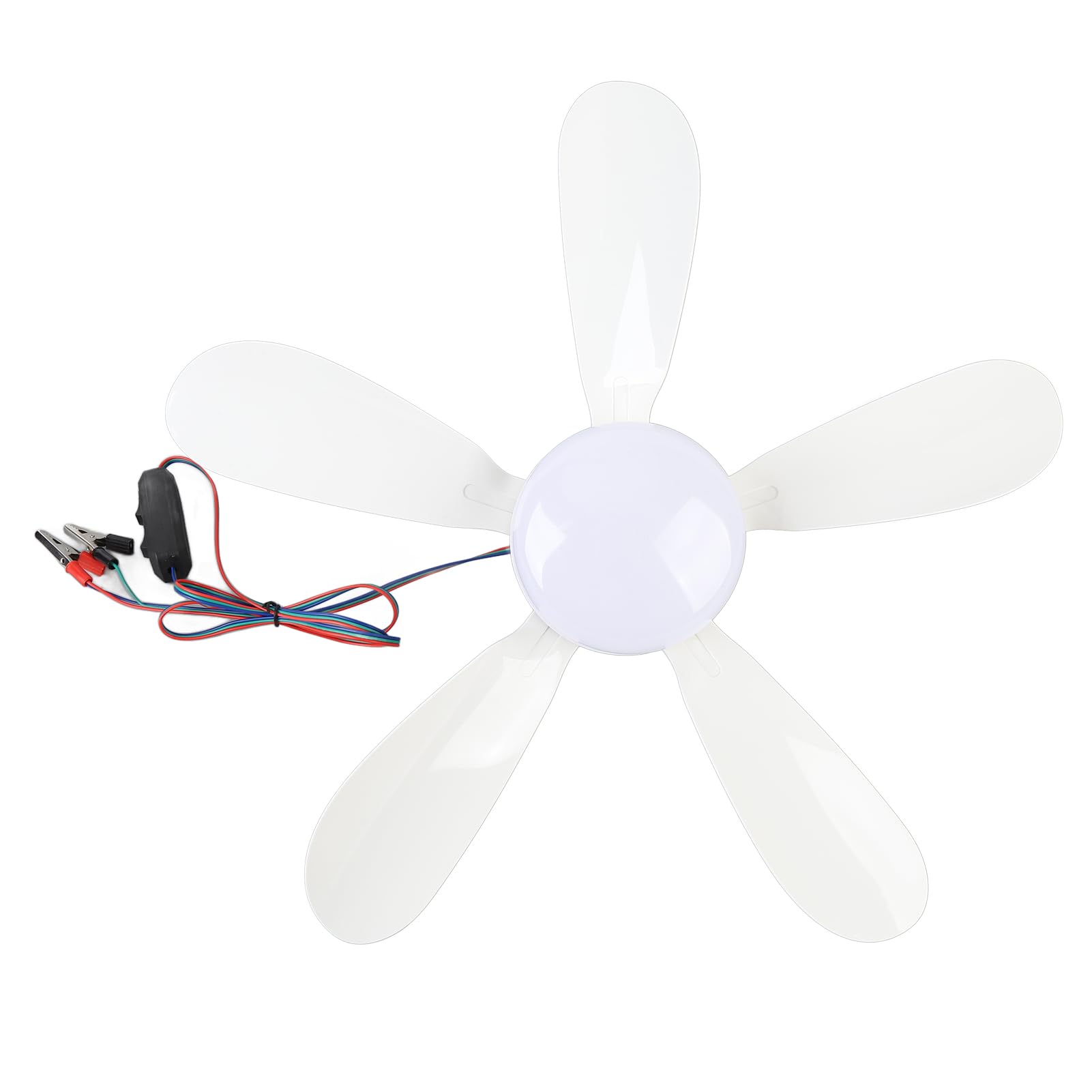 Tragbarer Deckenventilator, LED-Licht und abnehmbare Klingen, 16,5-Zoll-Lüfter, 12-V-DC für Camping, Outdoor und Reisen