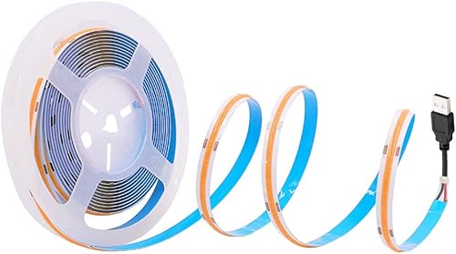 Miniatura 9 de XUNATA Tira de luces LED COB flexible, 3.3 ft3.3 pies de cuerda de luces LED COB flexible DC 5V 320 LEDsm blanco cálido 3000K no impermeable USB