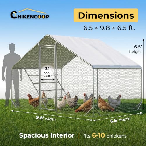 Image of Walk-in Metal Chicken Coop 10x6.6 for 1-10 Chicken, Heavy Duty Poultry Cage