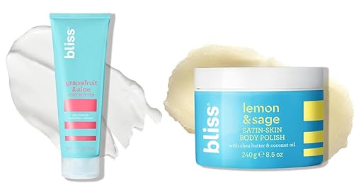 Bliss Hydrate and Exfoliate Duo Body Butter - Pomelo y Aloe - Crema de máxima humedad - 6.7 onzas líquidas - Loción corporal para piel seca Esmalte