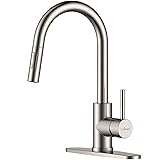 APPASO Modern Kitchen Faucet with Pull Down Multi-Flow Sprayer Brushed Nickel, Single-Handle High Arc Swan-Neck Kitchen Sink Faucet with Optional Deck Plate, Stainless Steel, AP-APS209-BN Nickel Brossé