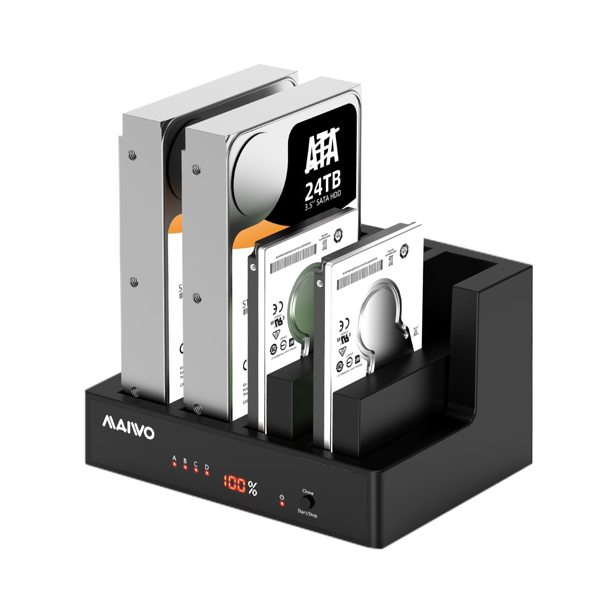 MAIWO 4 Bay Hard Drive Docking Station with Offline Cloning, External Hard Drive Cloner Duplicator for 2.5'' 3.5'' SATA SSD HDD with LED Indicator, 96TB Expansion, USB3.0 Connecting Port