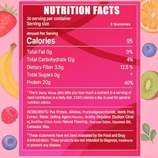 ipxkwll OAKA Protein Gummies, 20g Protein per Serving, Support Hair, Skin, Nails Health, Boost Energy, Protein Supplement for Women Men, Zero Sugar, Vegan, Mixed Berries Flavor, 60 Gummies