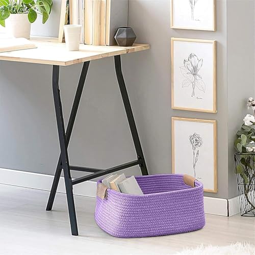 Image of GUDDE Cotton Rope Woven Storage Basket for Toys, Laundry & Blankets | Nursery Organizer Bin | Dog Toy Basket | Decorative Gift Hamper | Jute Style Home Storage (Purple)