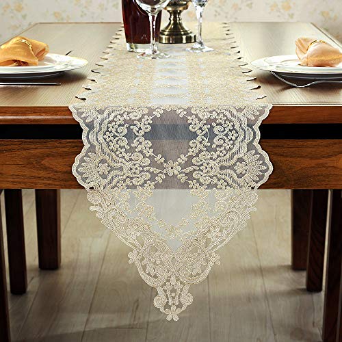 Artable Rectangle Table Runner Lace Macrame Embroidered Table Runners With Exquisite Vintage Shabby Chic For Holiday Wedding Long Dinner Tables (Light Gold, 12 X 48 Inch) #TOP2