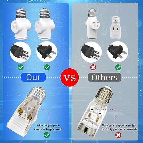 image for eRqILUJI 2 Pack, Light Socket to Plug Adapter, Convert E26 Light Socke